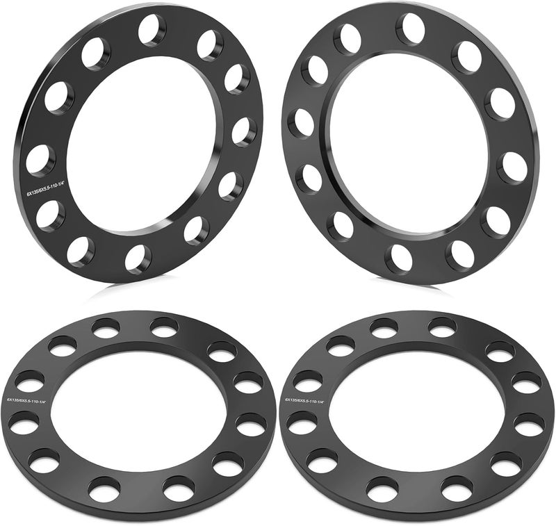 GAsupply فواصل عجلات عالمية 6 مم 6x5.5 6x135 6x139.7، تناسب سيلفرادو/سابربان/سييرا/يوكون 1500 تاكوما (فقط 6 لوج) 4-رانر، 110 مم بؤرة المحور، 1/4" محولات فاصل سوداء مطروقة، 4 قطع - Image 1